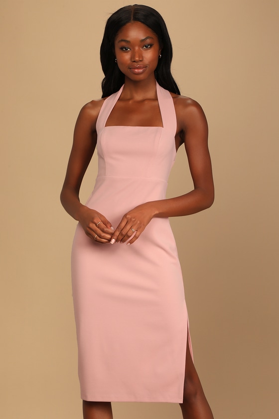 Blush Pink Midi Dress - Bodycon Dress ...